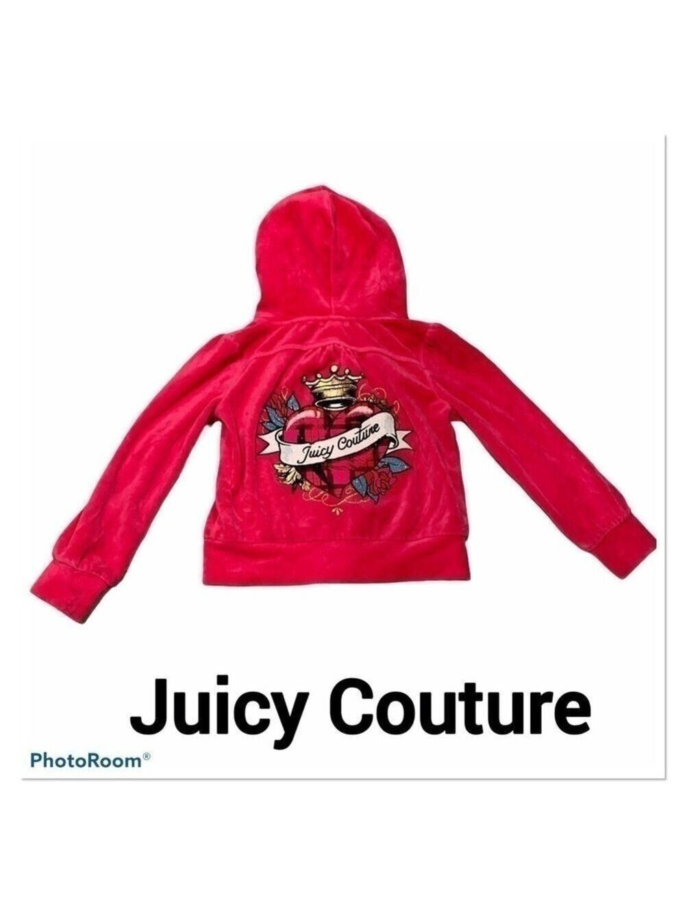 JUICY COUTURE Pink Velour Girls Hoodie size XS 4/5 Y2K